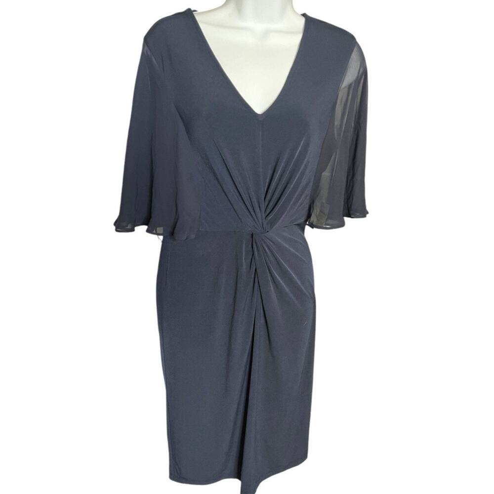 London Times Twist Front dress sheer flutter short sleeves Navy Blue size 8 NWT